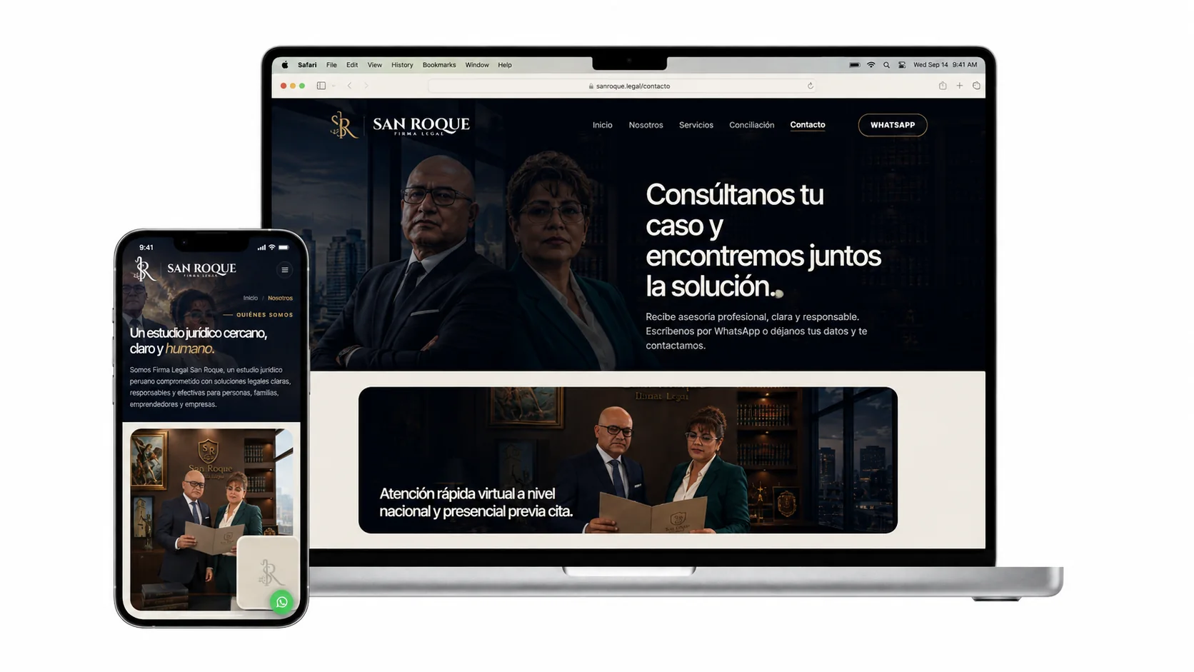 Página de contacto de San Roque en escritorio y móvil