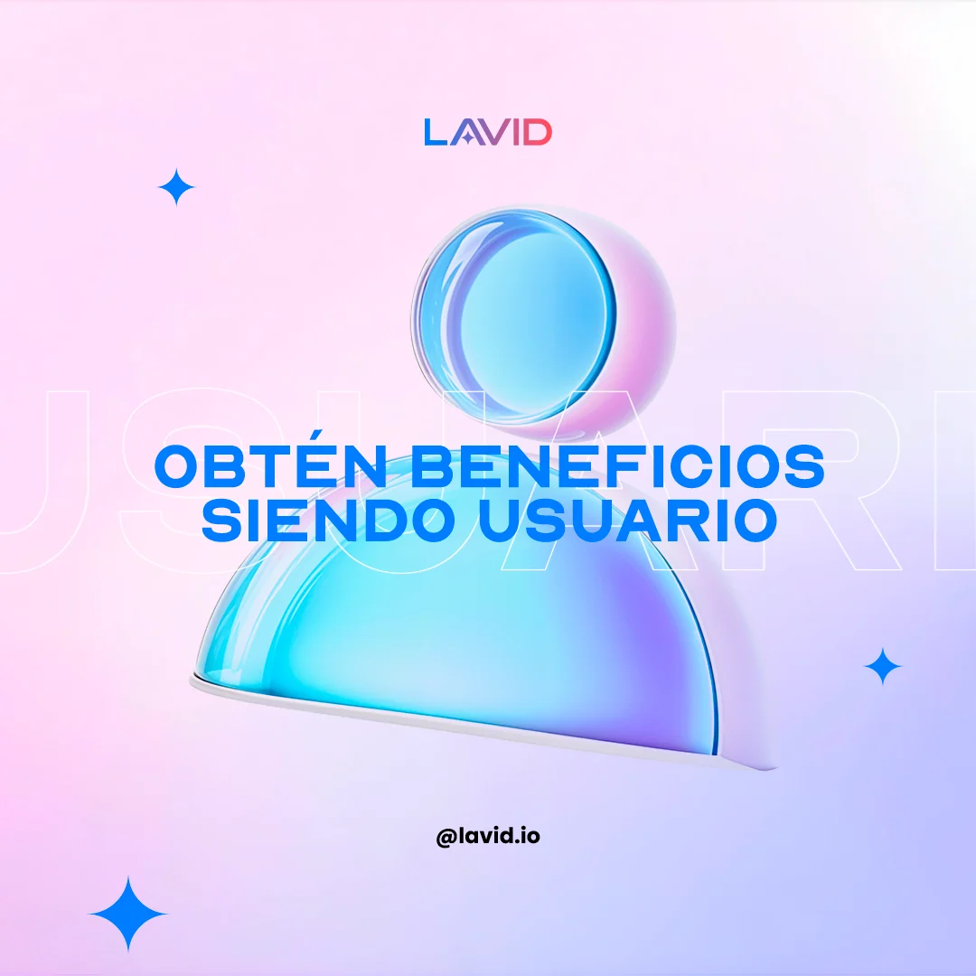 Avatar de usuario en vidrio iridiscente sobre fondo rosa y lavanda, con la palabra USUARIO en contorno detrás y el titular en azul por delante